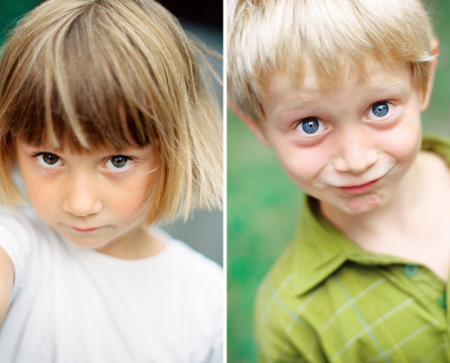 Portraits von einem Maedchen und einem Jungen.